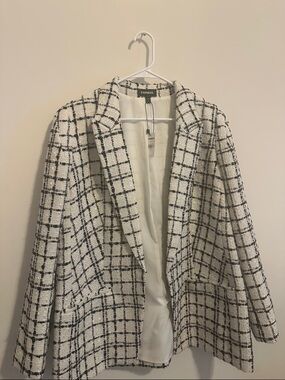 Express Women's Black & White Windowpane Blazer